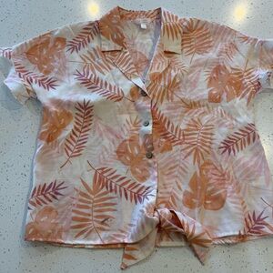 S LAUREN CONRAD Button Down Tie Bottom Top Tropical Summer Spring Beach Coral